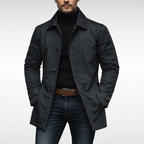 Black weather-resistant quilted coat with insulated lining for men