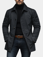 Black weather-resistant quilted coat with insulated lining for men