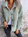 Green Casual winter fleece jacket with sherpa coat