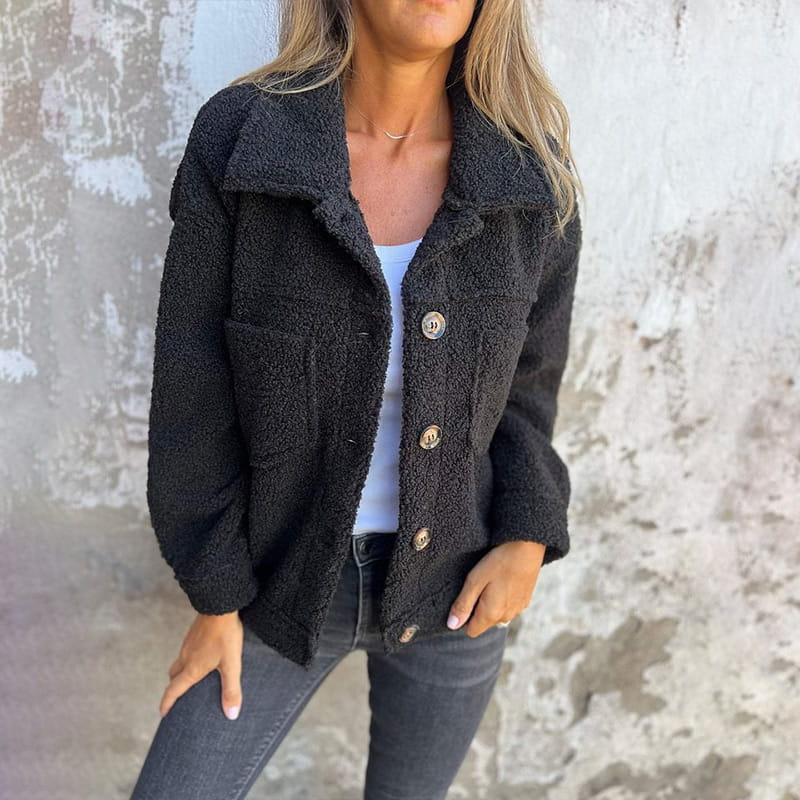 Black Casual winter fleece jacket with sherpa coat