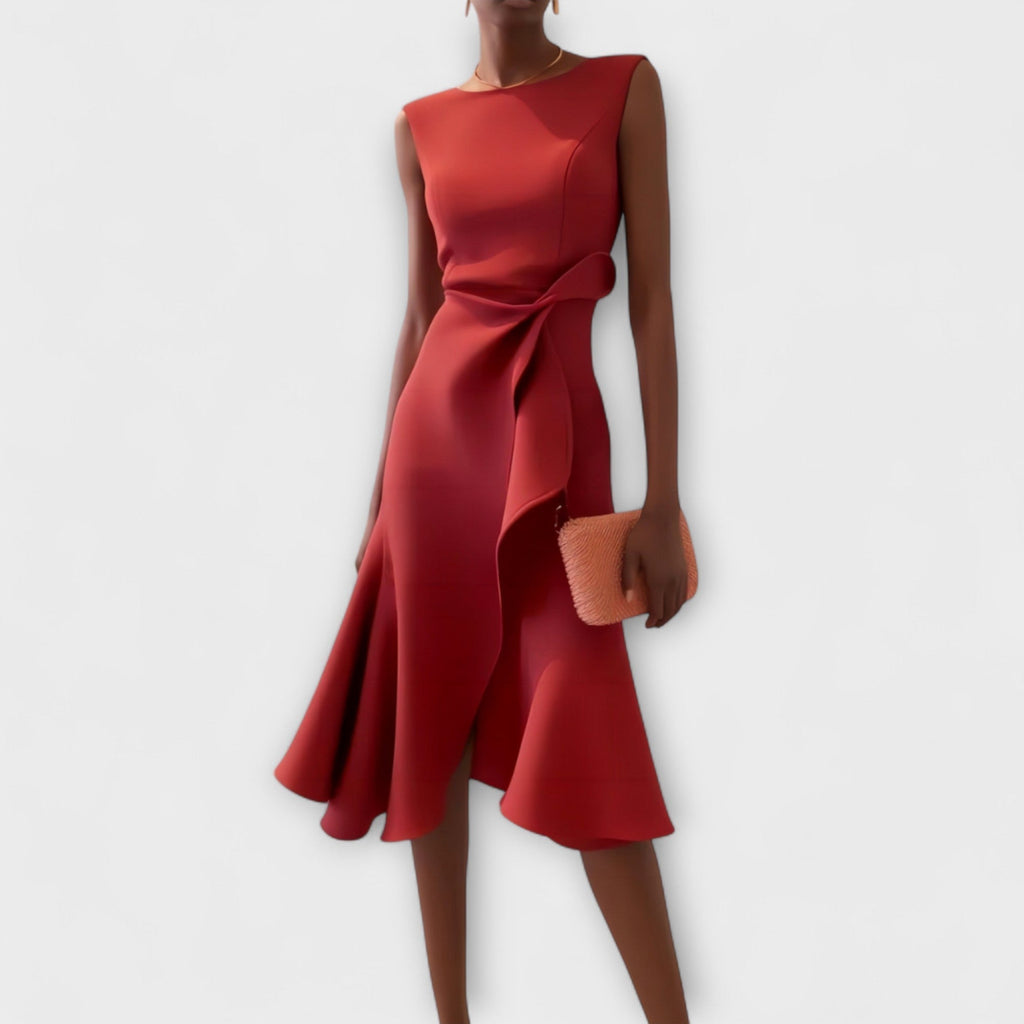 Red Pleated occasion midi dress for day or evening