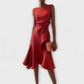 Red Pleated occasion midi dress for day or evening