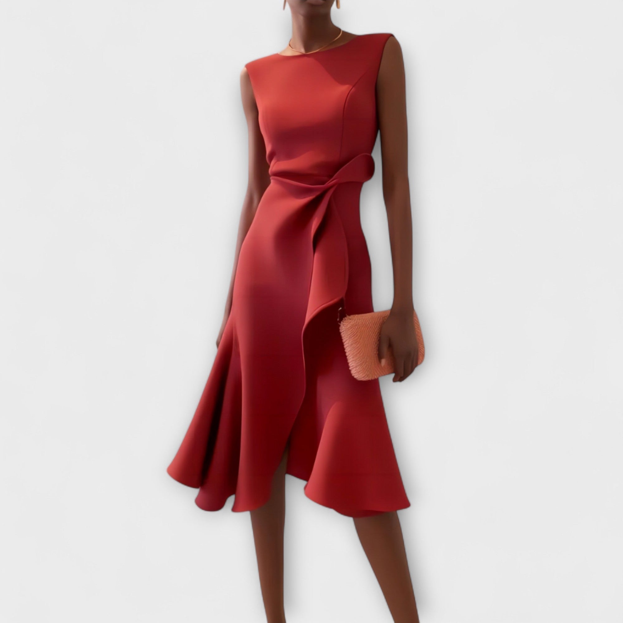 Red Pleated occasion midi dress for day or evening