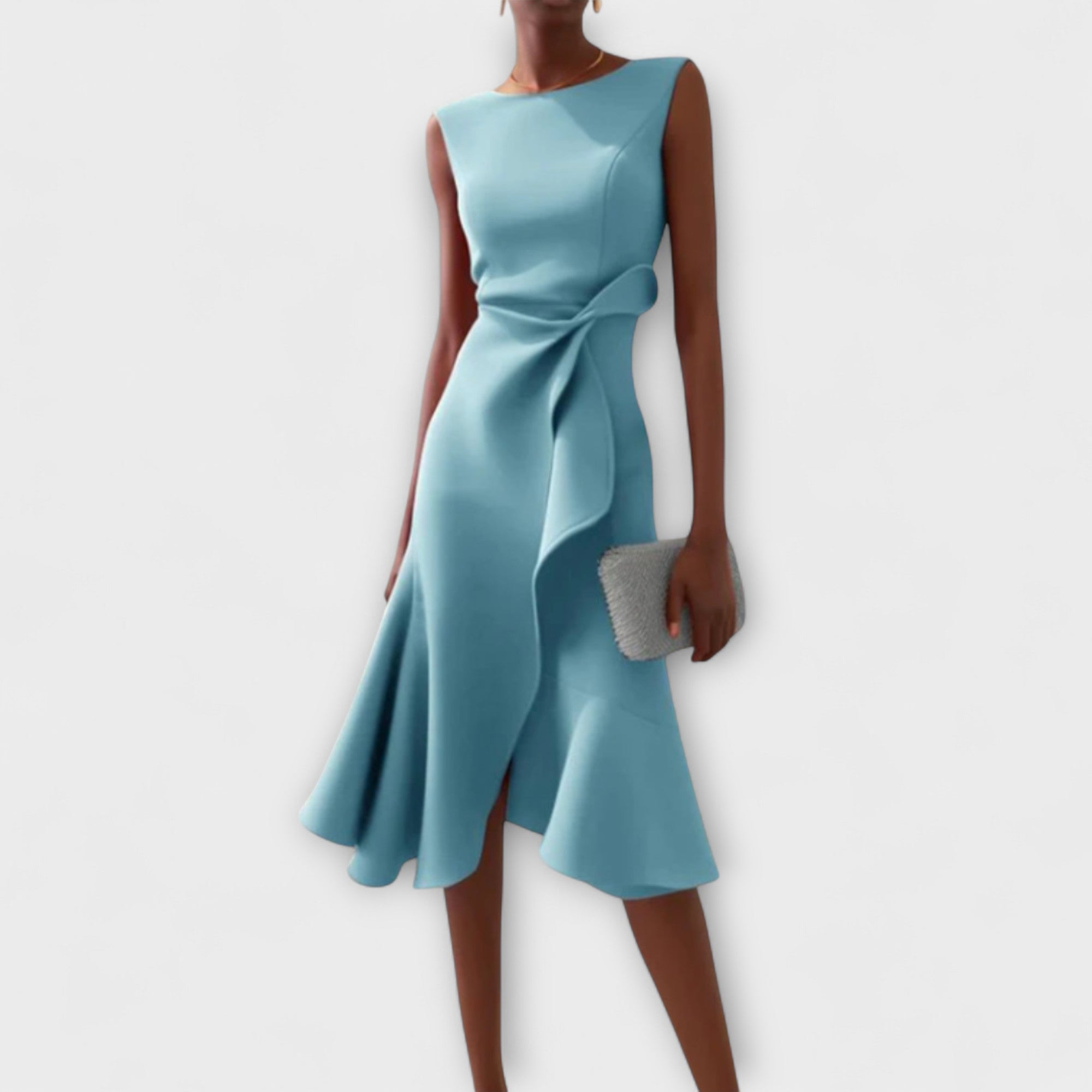 Light Blue Pleated occasion midi dress for day or evening
