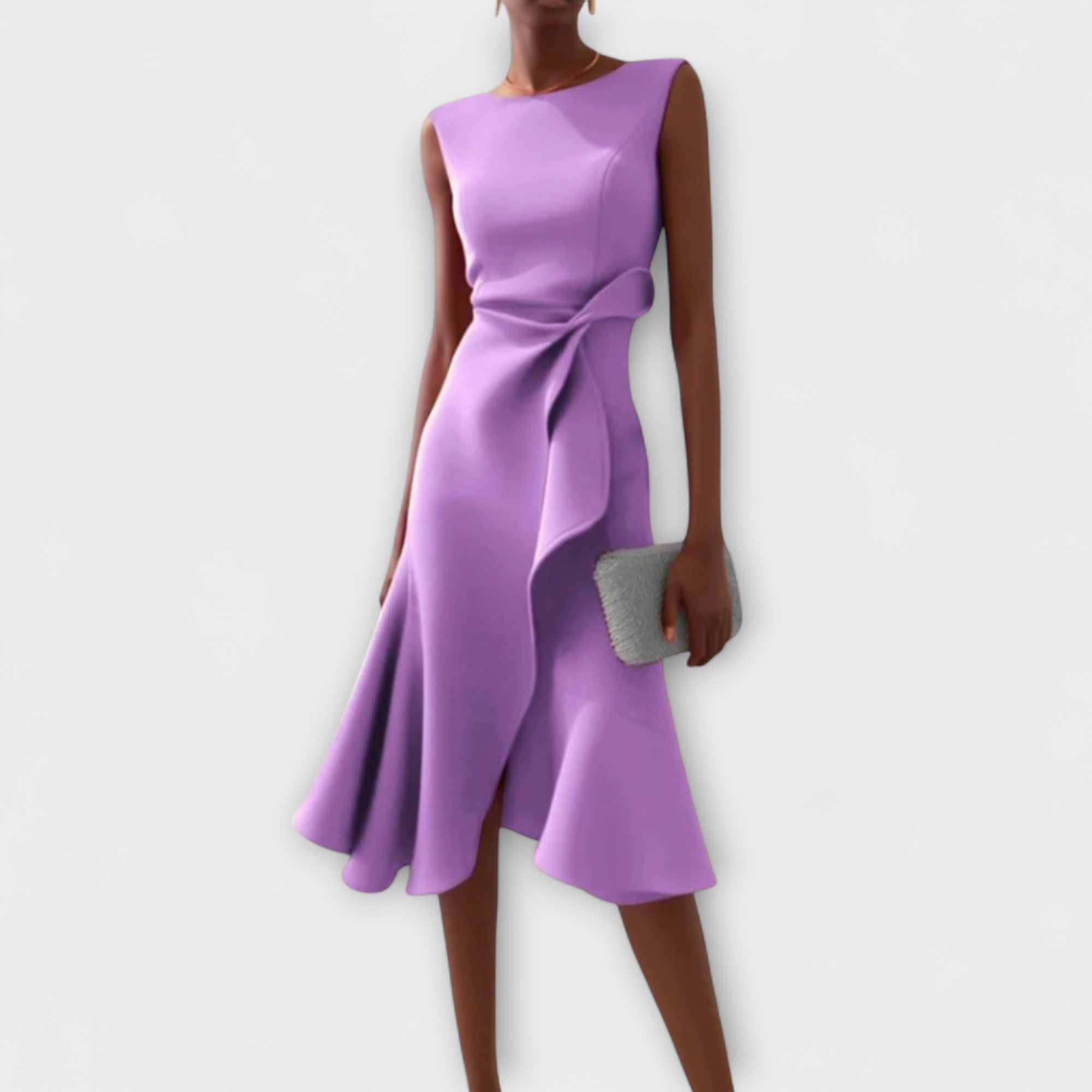 Purple Pleated occasion midi dress for day or evening