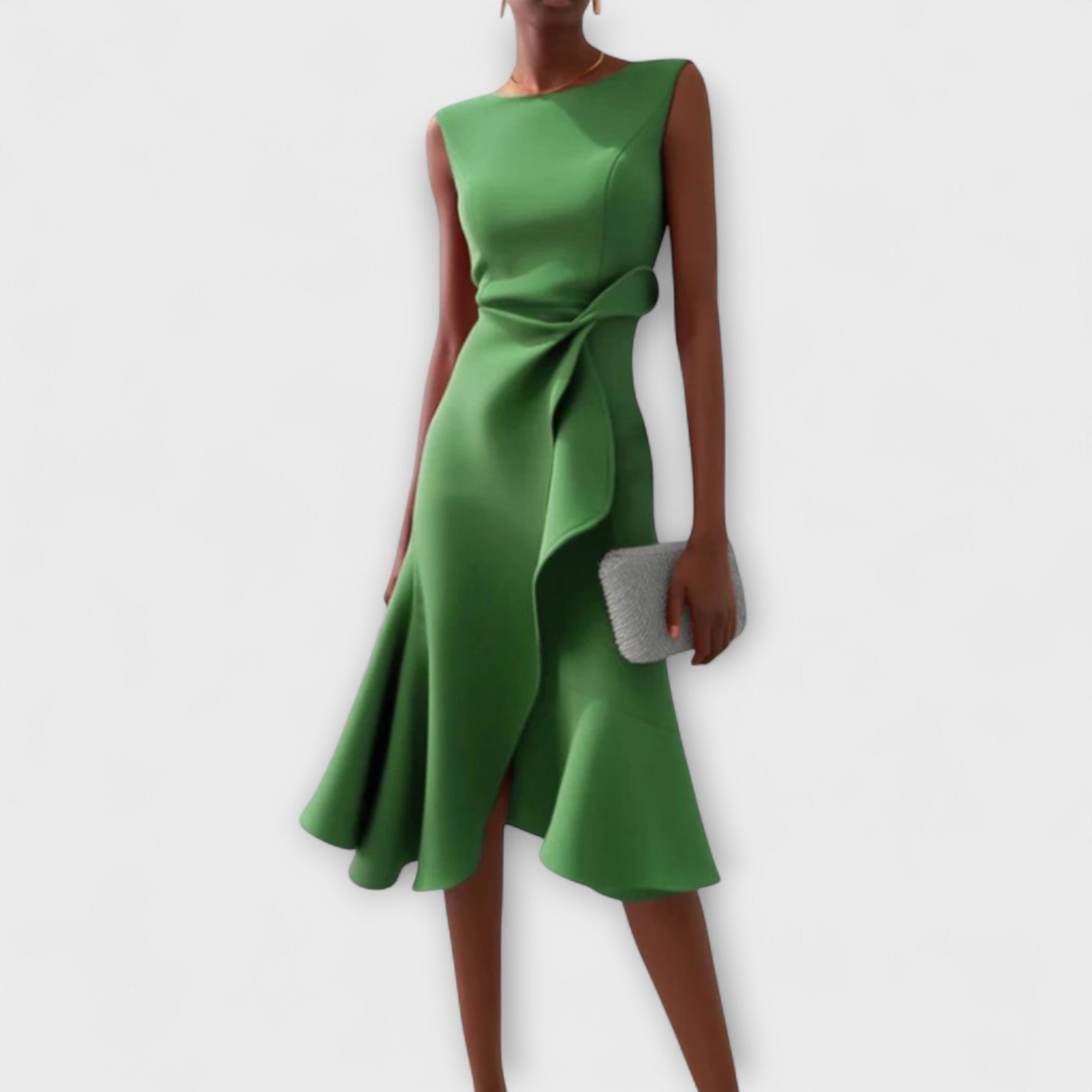 Green Pleated occasion midi dress for day or evening