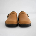 Coffee Leather slip-on clogs for easy everyday wear