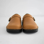 Coffee Leather slip-on clogs for easy everyday wear