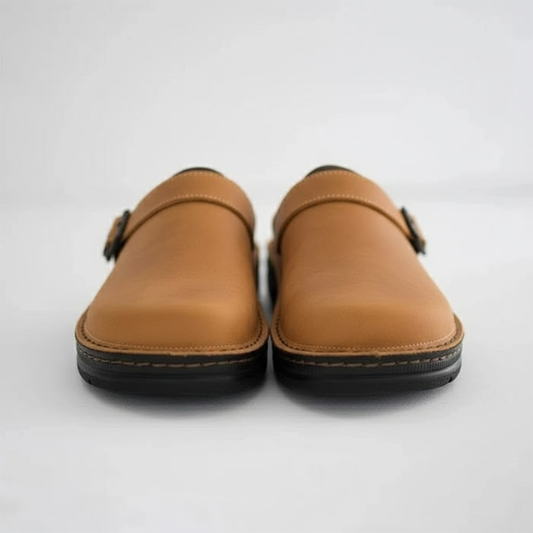 Coffee Leather slip-on clogs for easy everyday wear