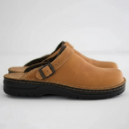 Coffee Leather slip-on clogs for easy everyday wear, product photo