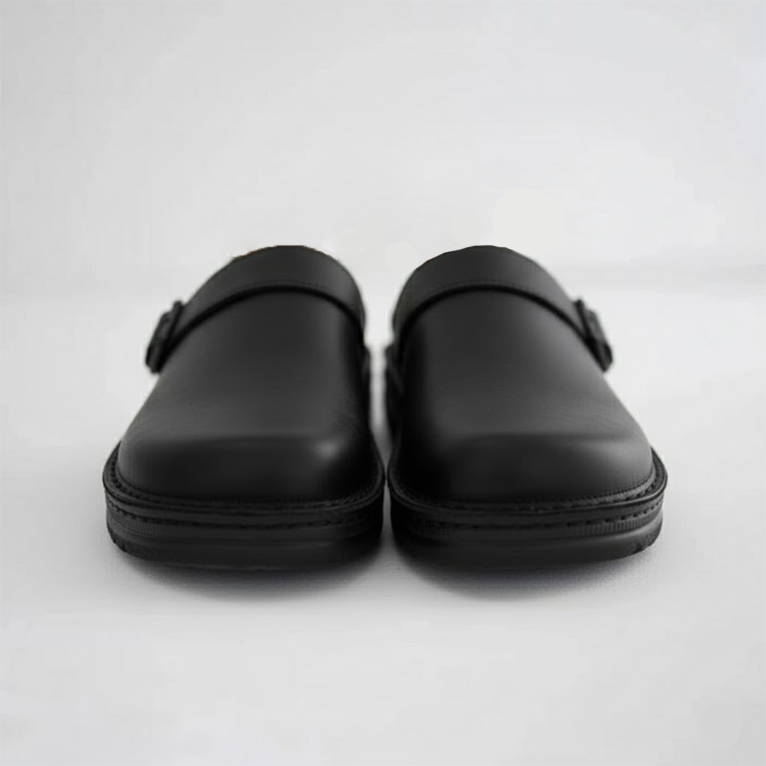 Black Leather slip-on clogs for easy everyday wear