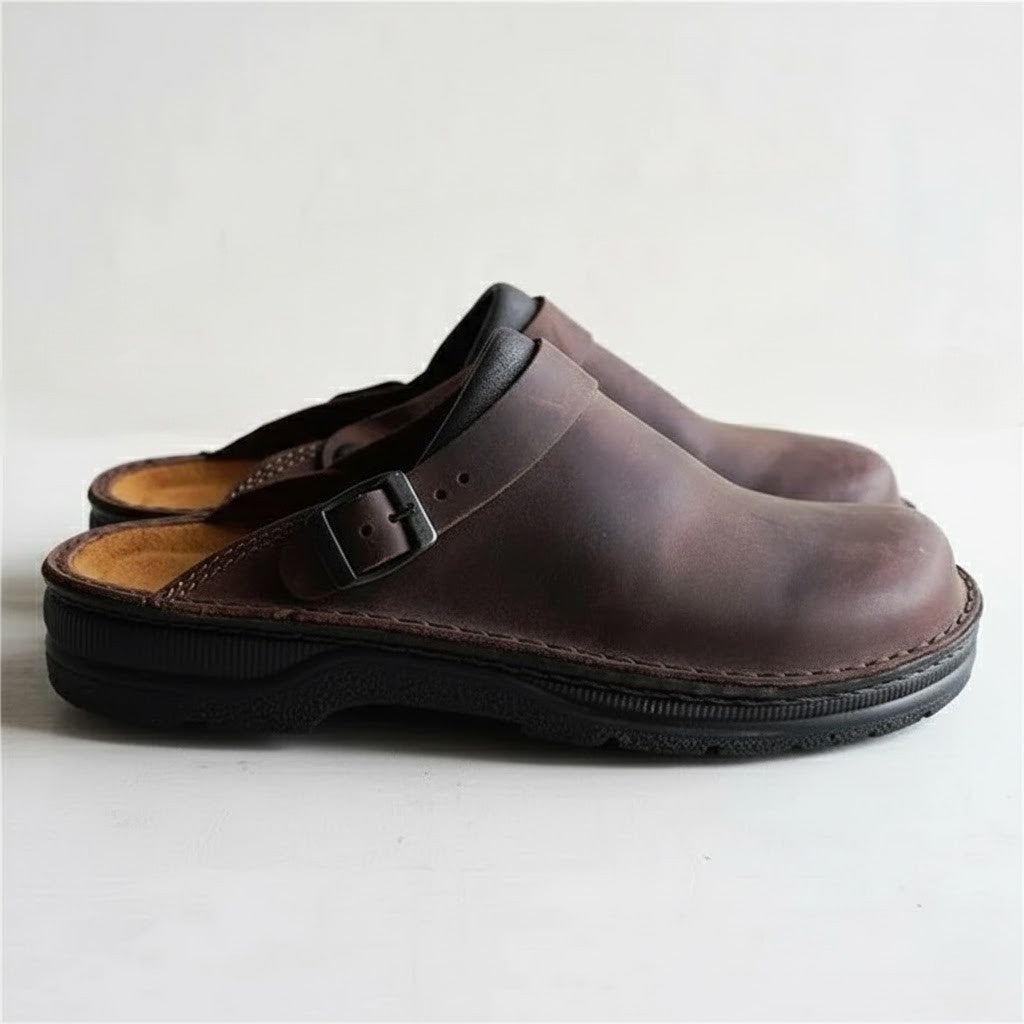 Coffee Leather slip-on clogs for easy everyday wear, additional product photo