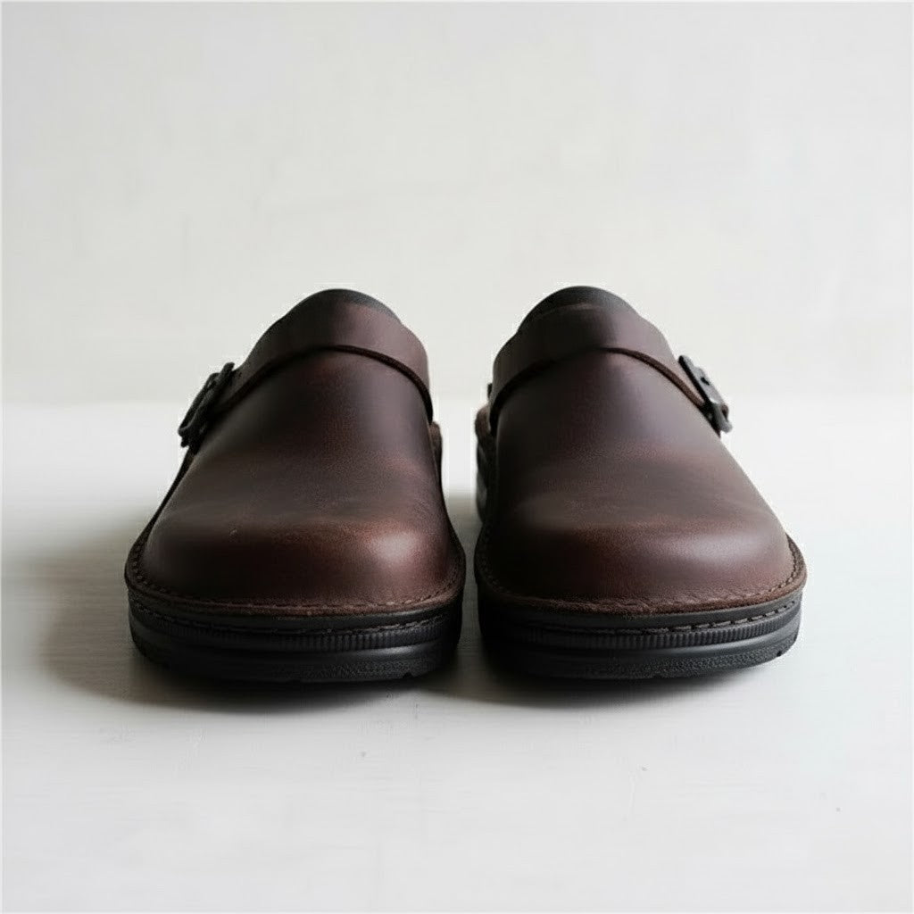Brown Leather slip-on clogs for easy everyday wear