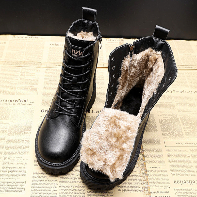 Black Lace-up winter boots for cold wet conditions