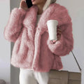 Pink Relaxed fit open-front faux fur coat for winter