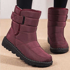 Red Waterproof quilted winter ankle boots for snow, product photo