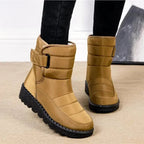 Product photo of the red waterproof quilted winter ankle boots for snow