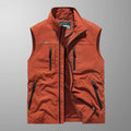 Men's orange breathable cargo gilet with mesh lining for layering