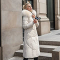 White Hooded puffer coat with trim for cold weather