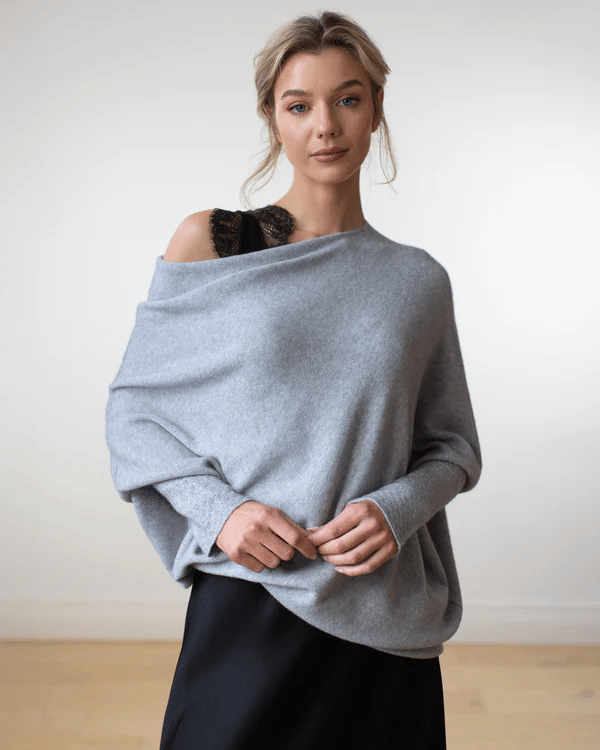 Light Grey Off-shoulder oversized jumper for cosy layering