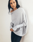 Light Grey Off-shoulder oversized jumper for cosy layering shown in a product photo