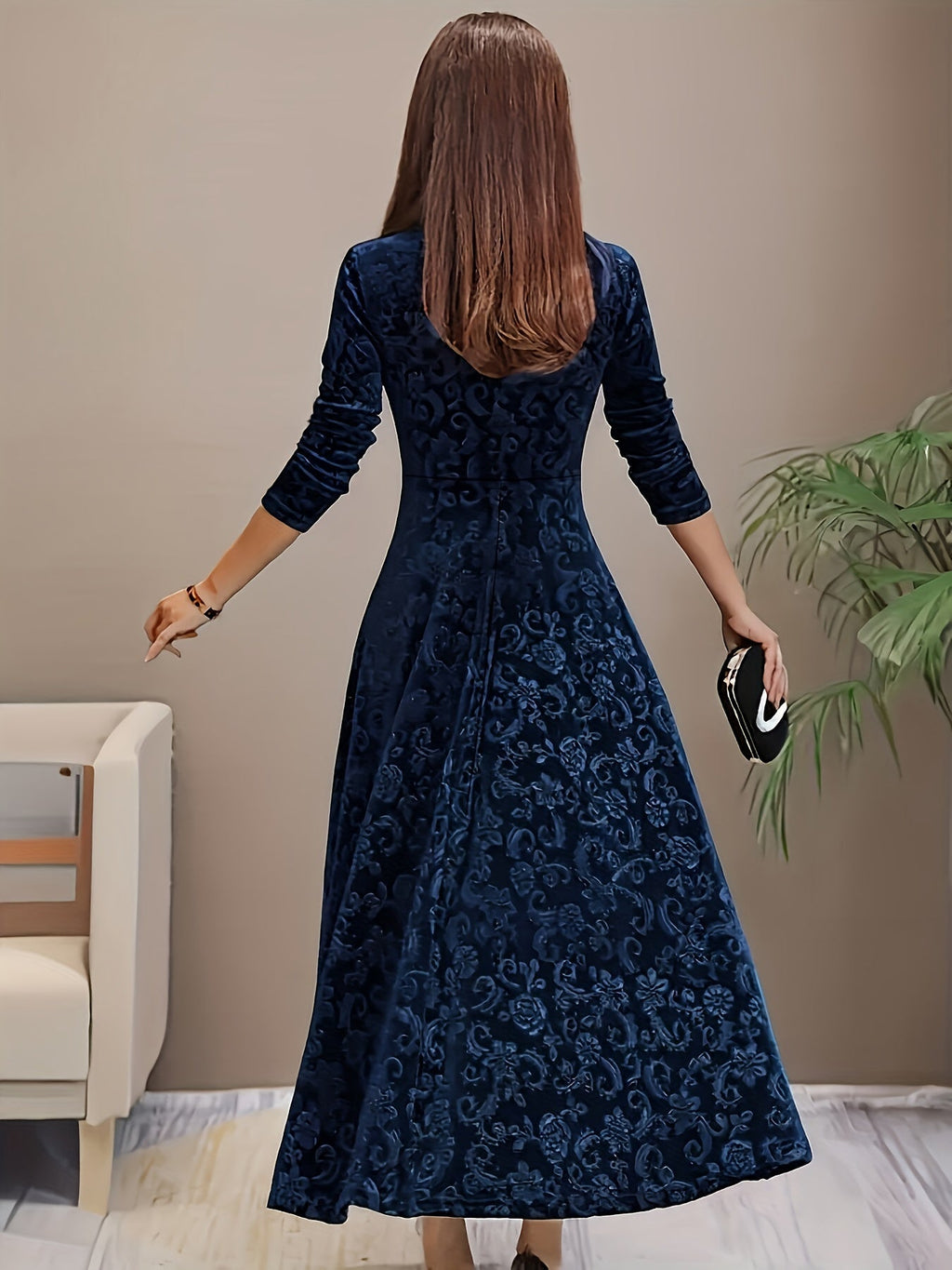 Dark Red Floral midi dress for everyday styling, styled product photo