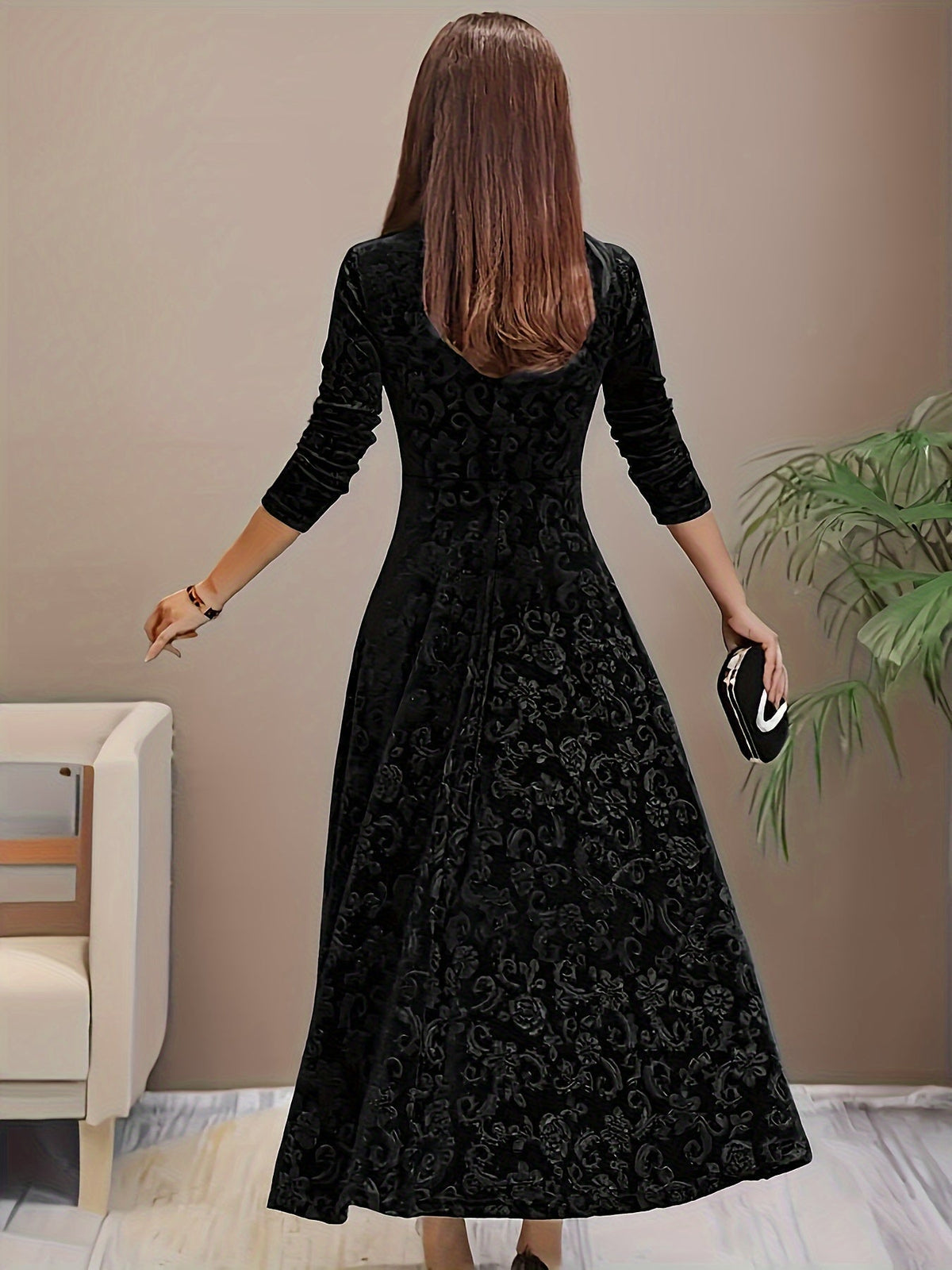 Dark Red Floral midi dress for everyday styling shown in a product photo
