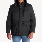 Black Heavy-duty outdoor winter parka jacket for work, product photo