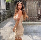 White Feather mini dress for evening occasions pictured against a plain background