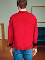 men's black chunky knit longline cardigan with a stand collar