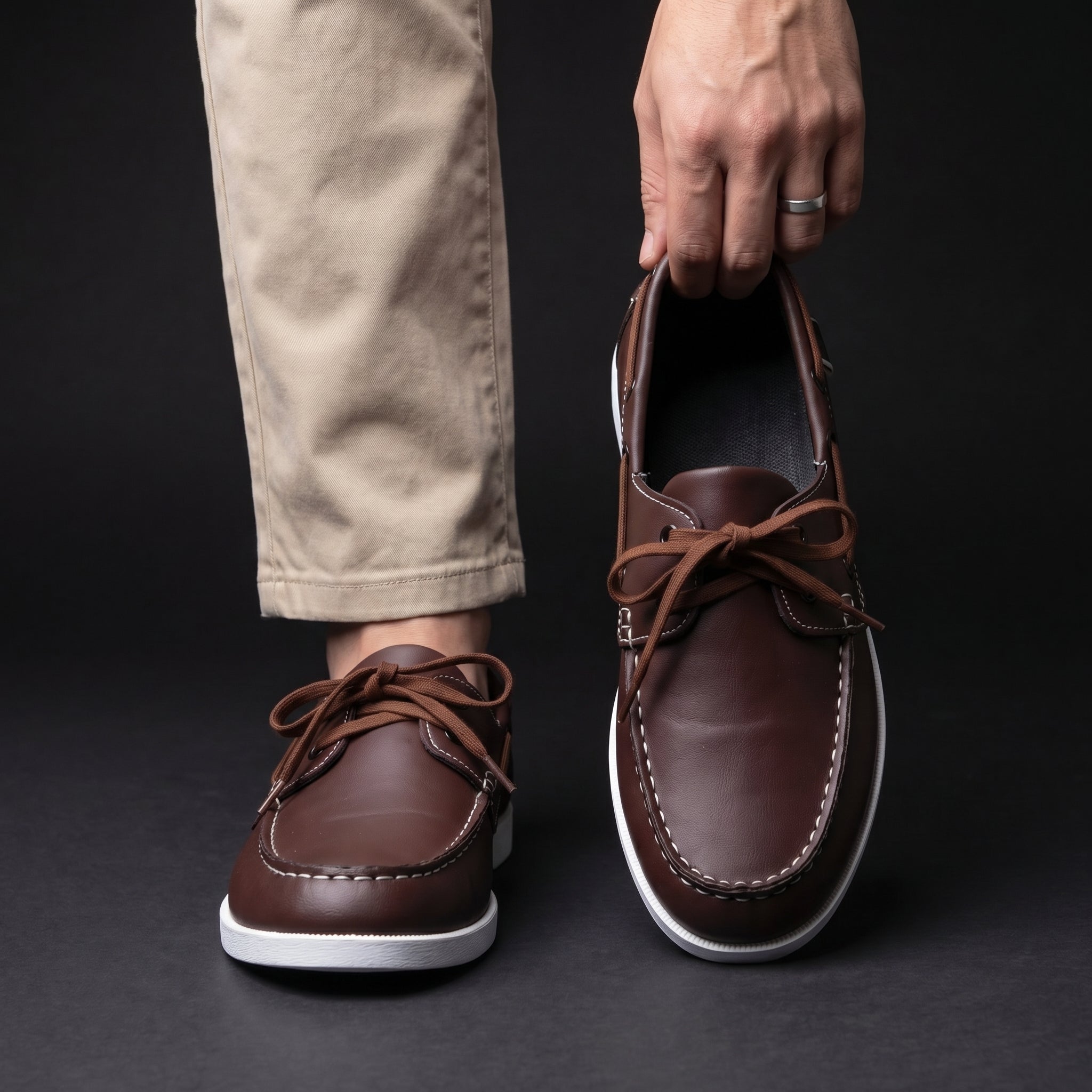 Men's white classic boat shoes with contrast trim