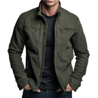 Army green relaxed-fit cotton jacket for men, casual transitional style