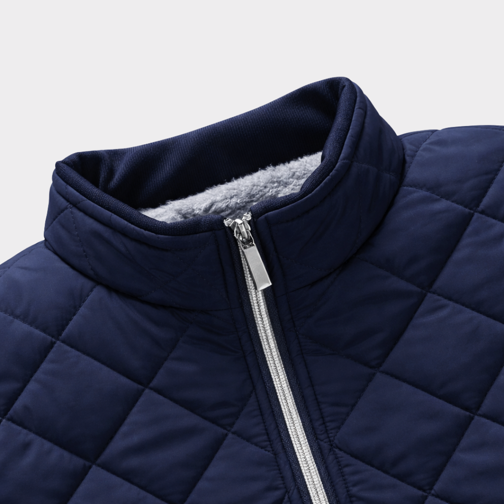 Men's quilted insulated puffer jacket in grey with a stand collar