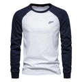 White raglan long sleeve cotton t-shirt with contrast sleeves