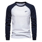 White raglan long sleeve cotton t-shirt with contrast sleeves