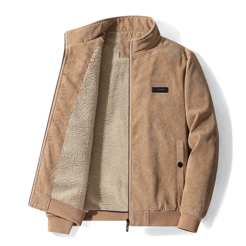 Men's corduroy jacket in khaki with sherpa fleece lining