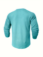 Black raglan sleeve knit shirt with a half-placket button for men