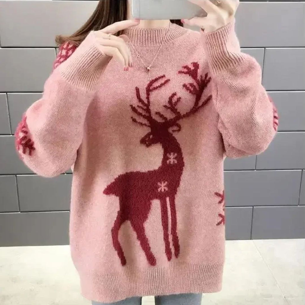 Pink Winter reindeer pattern christmas jumper