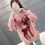 Pink Winter reindeer pattern christmas jumper, product photo