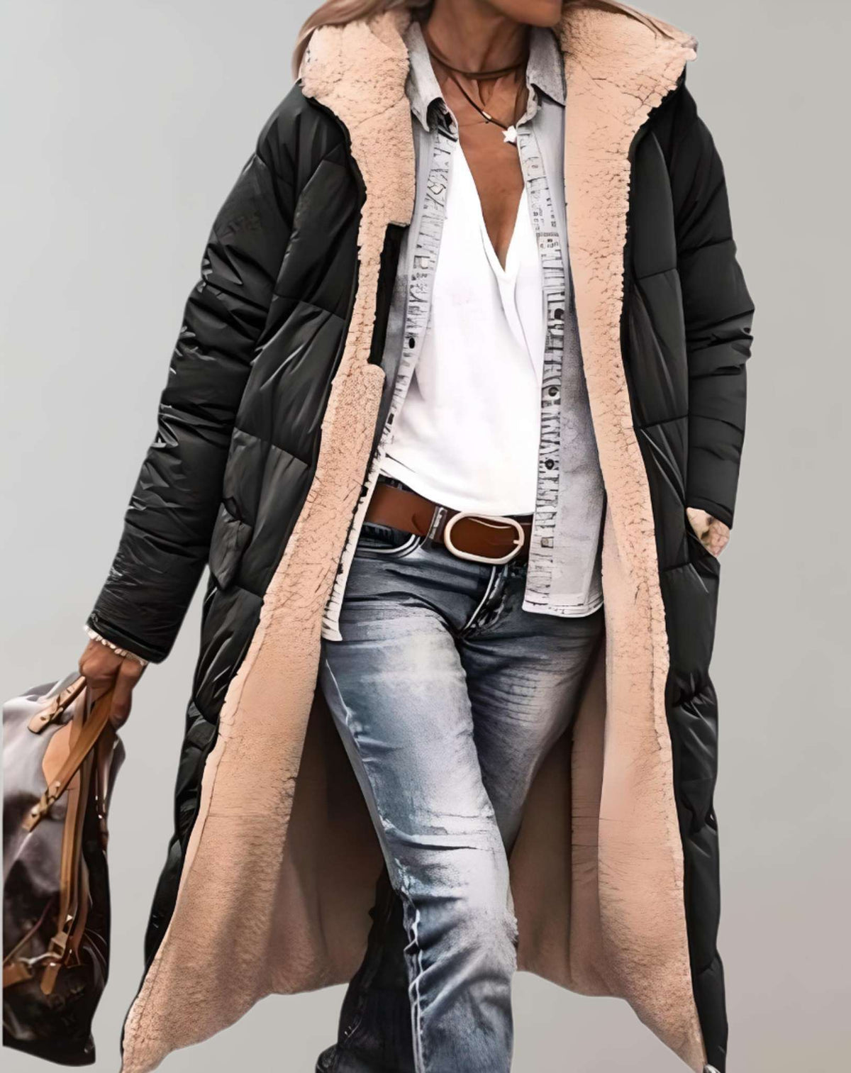 Black Fleece-lined puffer jacket with winter coat