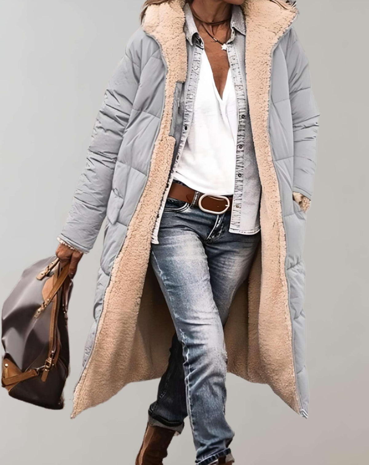Grey Fleece-lined puffer jacket with winter coat