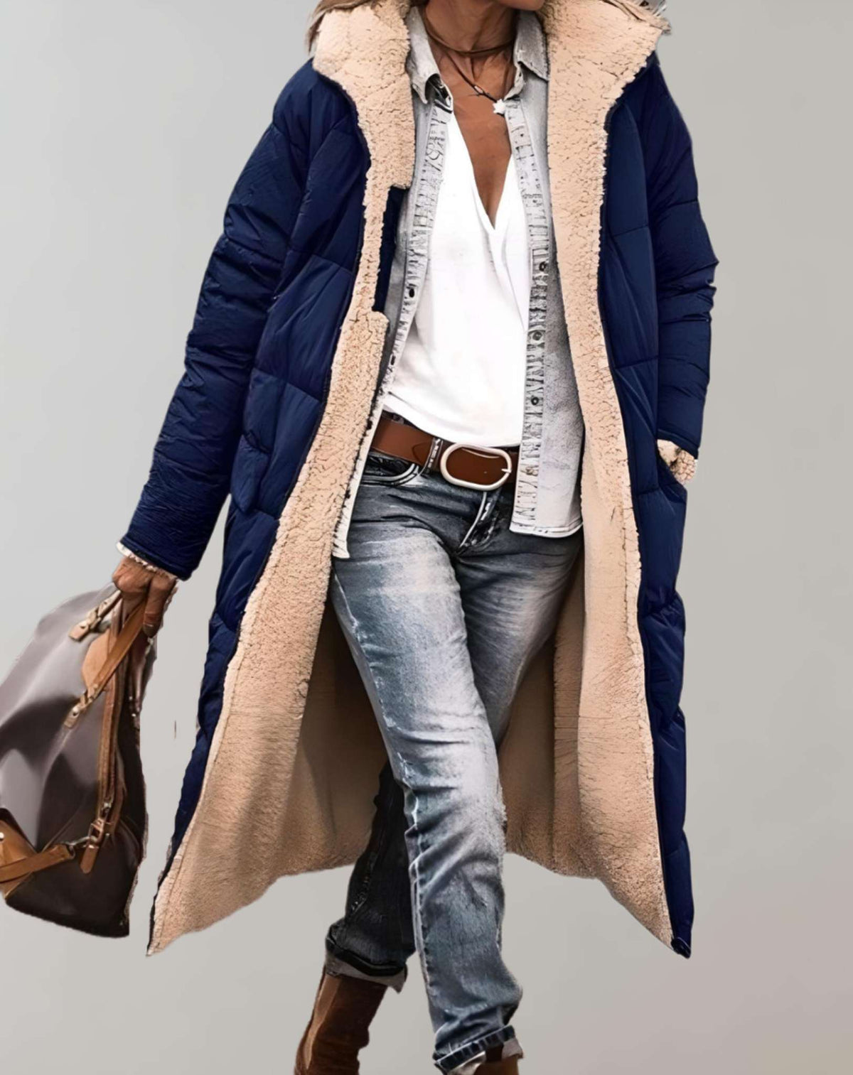 Navy Blue Fleece-lined puffer jacket with winter coat
