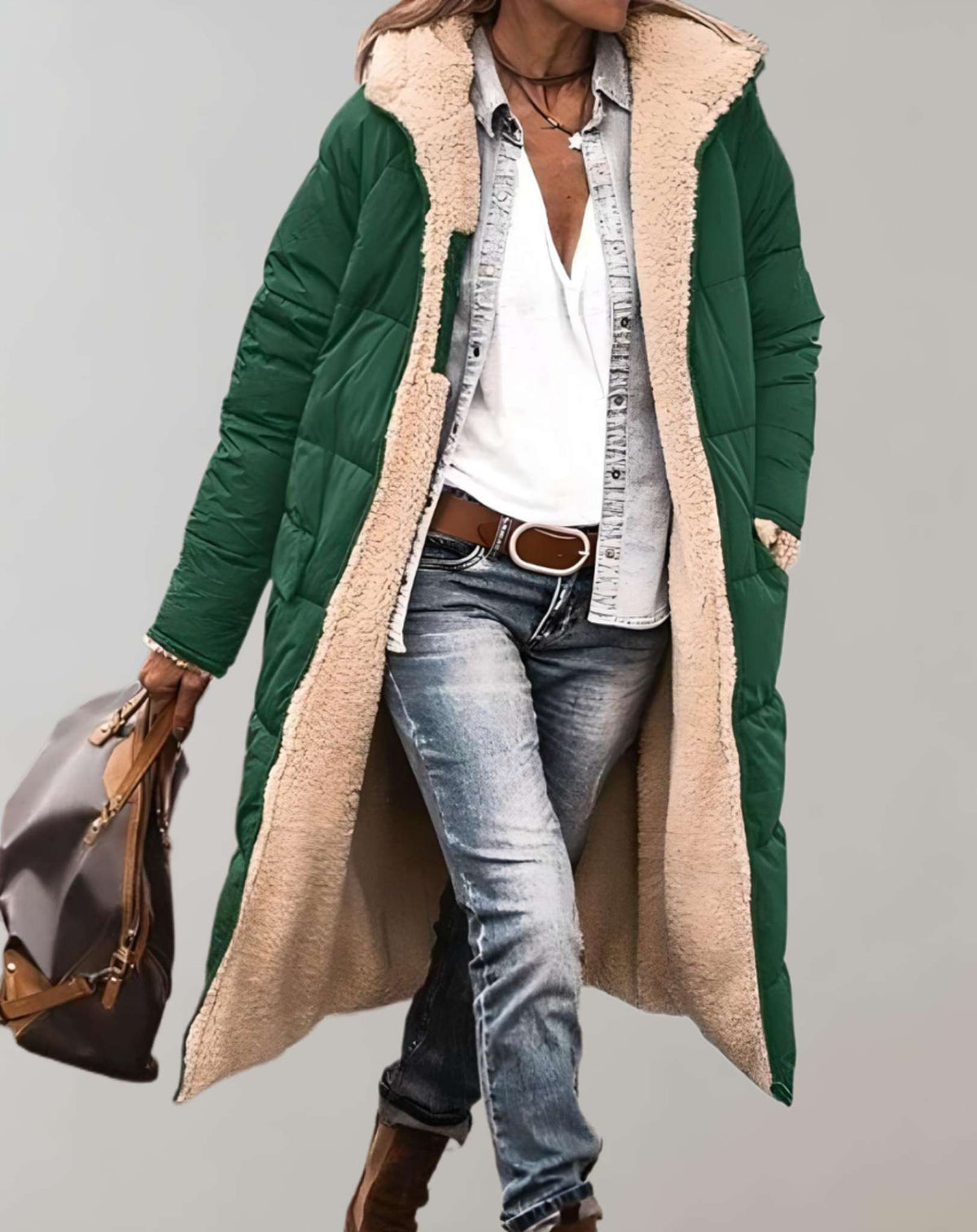 Green Fleece-lined puffer jacket with winter coat