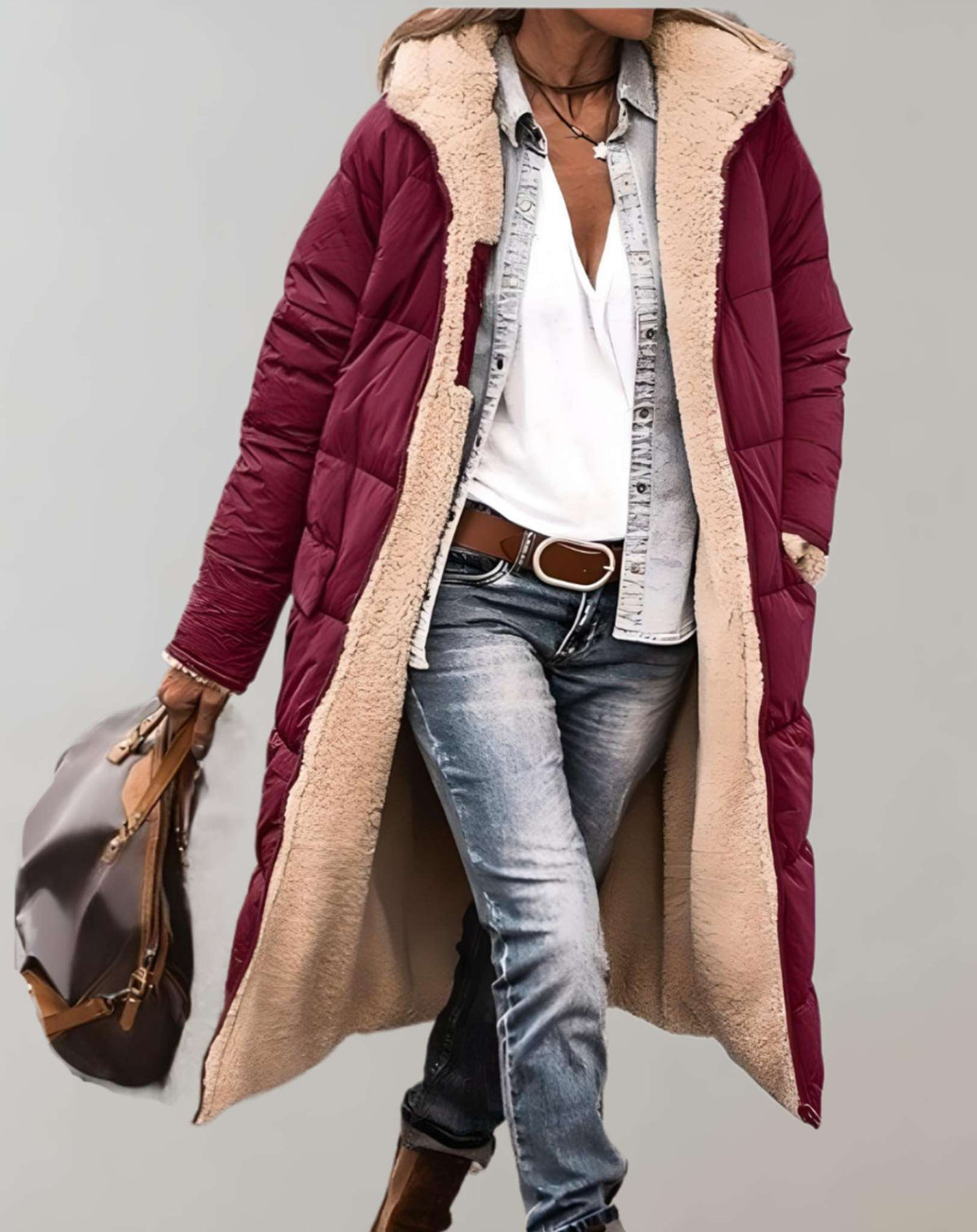 Red Fleece-lined puffer jacket with winter coat