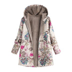 White Floral hooded winter coat for wet weather days