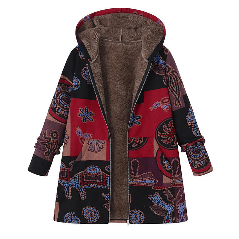 Brown Floral hooded winter coat for wet weather days