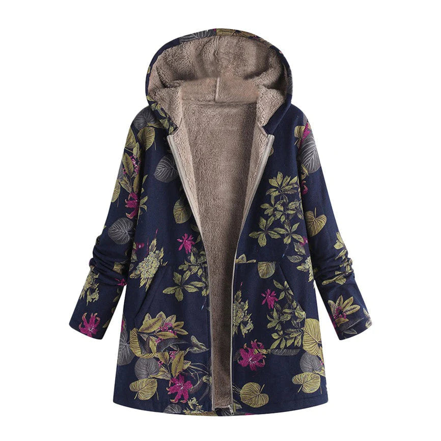 Blue Floral hooded winter coat for wet weather days