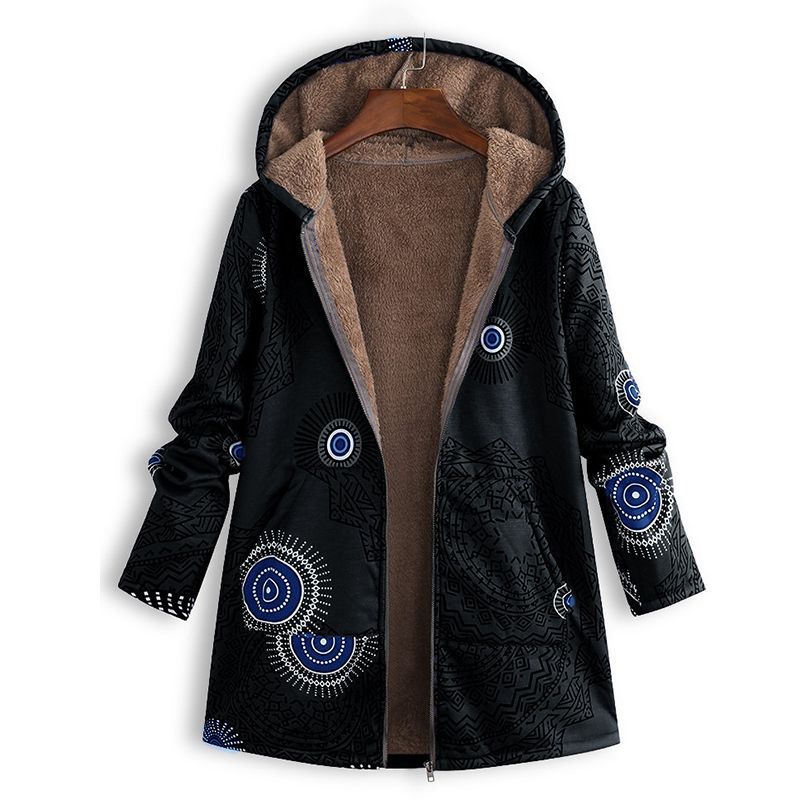 Black Floral hooded winter coat for wet weather days