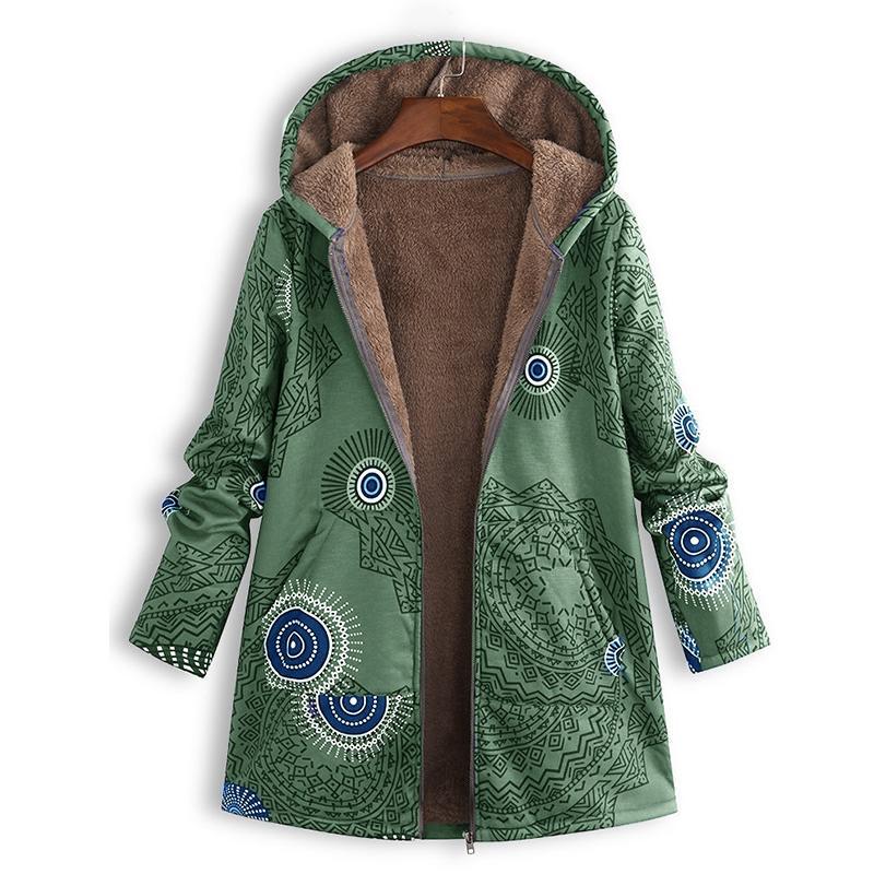 Green Floral hooded winter coat for wet weather days