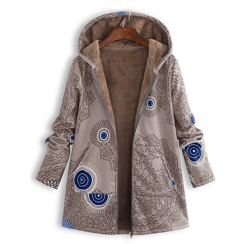Grey Floral hooded winter coat for wet weather days